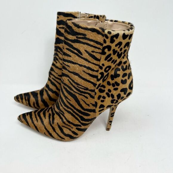 Steve Madden Ashton Boots Womens 8 Leather Pointed Toe Tiger Print Heeled - Picture 4 of 11